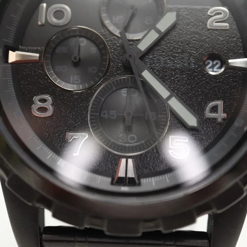 Fossil Dean Men's Black Stealth Chronograph 45mm Watch Steel FS4646 New Battery